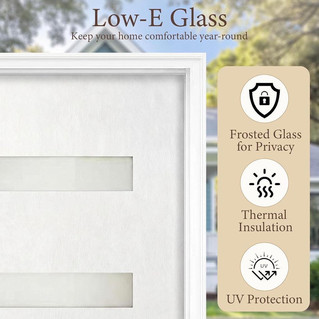 36" x 80" Fiberglass Entry Door with 4-Lite Frosted Glass - White, Right Hand Inswing, 4-9/16" Vinyl Frame