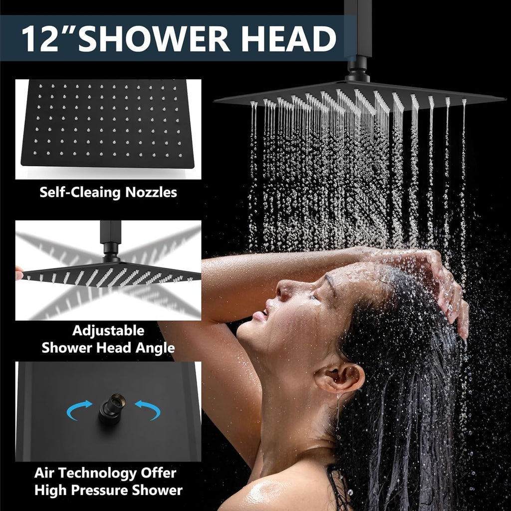 Ceiling Mount Shower System Rain Shower Head with Handheld Spray High Pressure Shower Faucet Set Rough-in Valve Shower