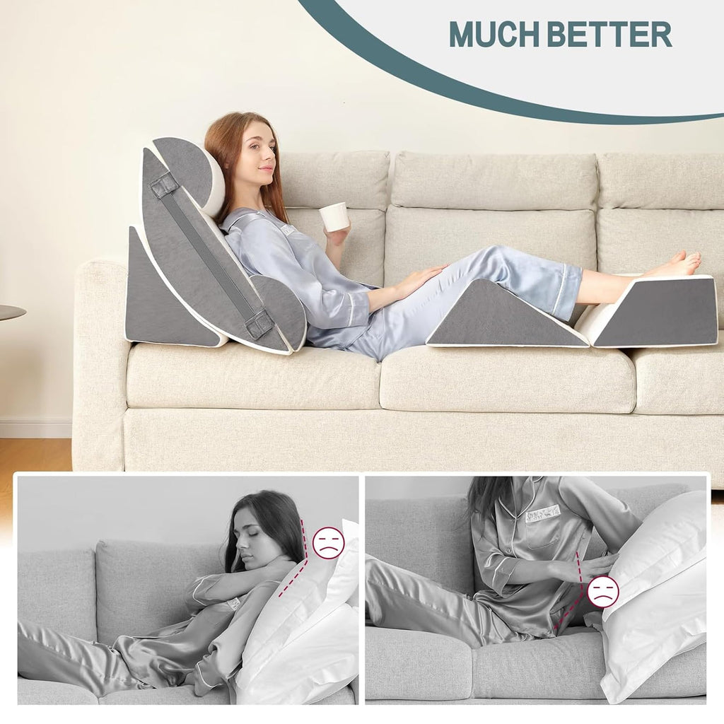 6pcs Orthopedic Bed Wedge Pillow Set for Sleeping, Post Surgery Foam for Body, Back and Leg Pain Relief Comfortable &