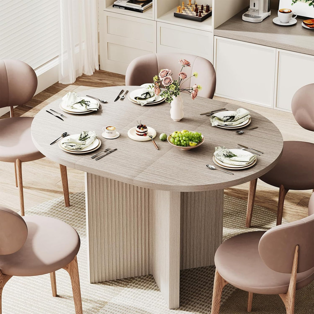 Extendable Dining Room Table for 4-6, Modern Kitchen Oval Dining Table with Large Storage, Round Expandable Kitchen