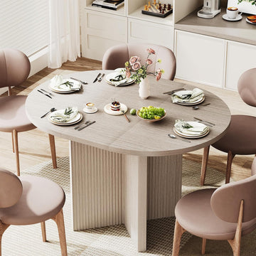 Extendable Dining Room Table for 4-6, Modern Kitchen Oval Dining Table with Large Storage, Round Expandable Kitchen