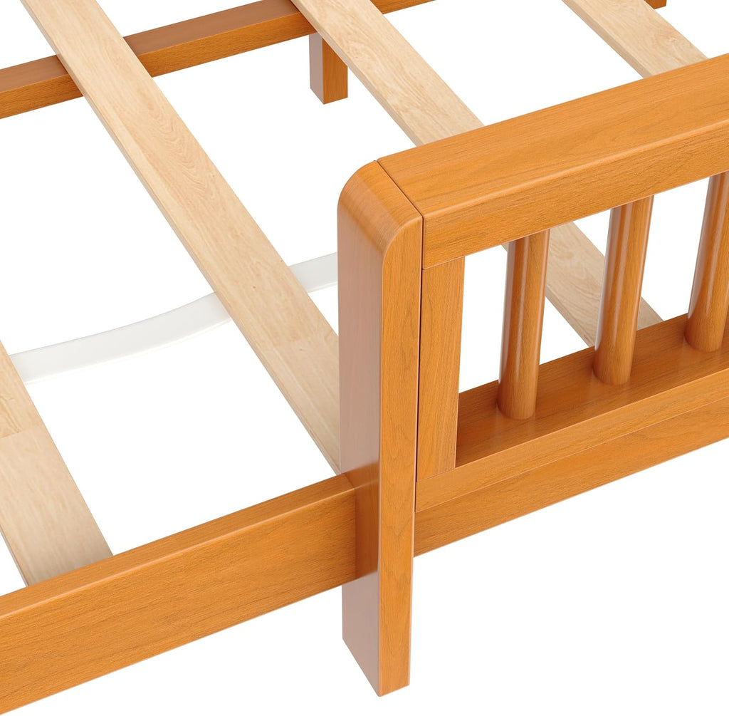 Full Bed Frames for Kids, Solid Wood Montessori Toddler Floor Bed Frame | Smooth Curved Corners & Full Length Safety