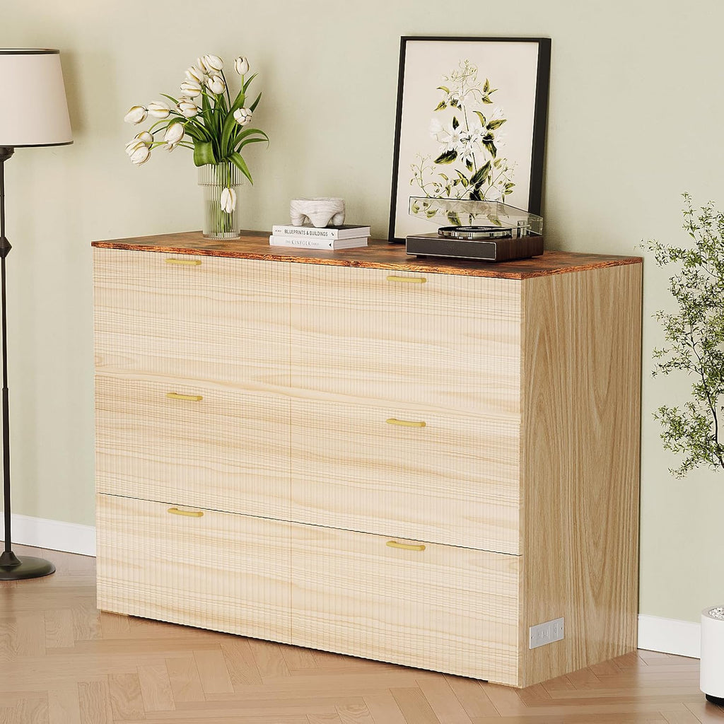 Queen Murphy Bed with Storage Drawer,2 Charging Station,Fluted Wooden Foldable Bed Cabinet,Boho,Hideaway Paltform