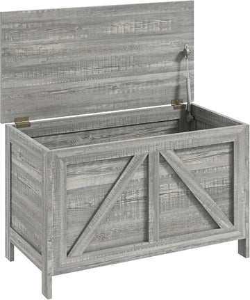 30" Farmhouse Storage Bench Lift Top Storage Chest in Light Gray | Safety Hinge, Open Up 100°, Wooden Trunk, Bedroom