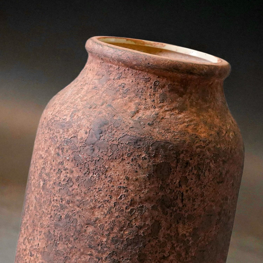 Terracotta Farmhouse Vase, 9 Inch Rustic Ceramic Flower Vases