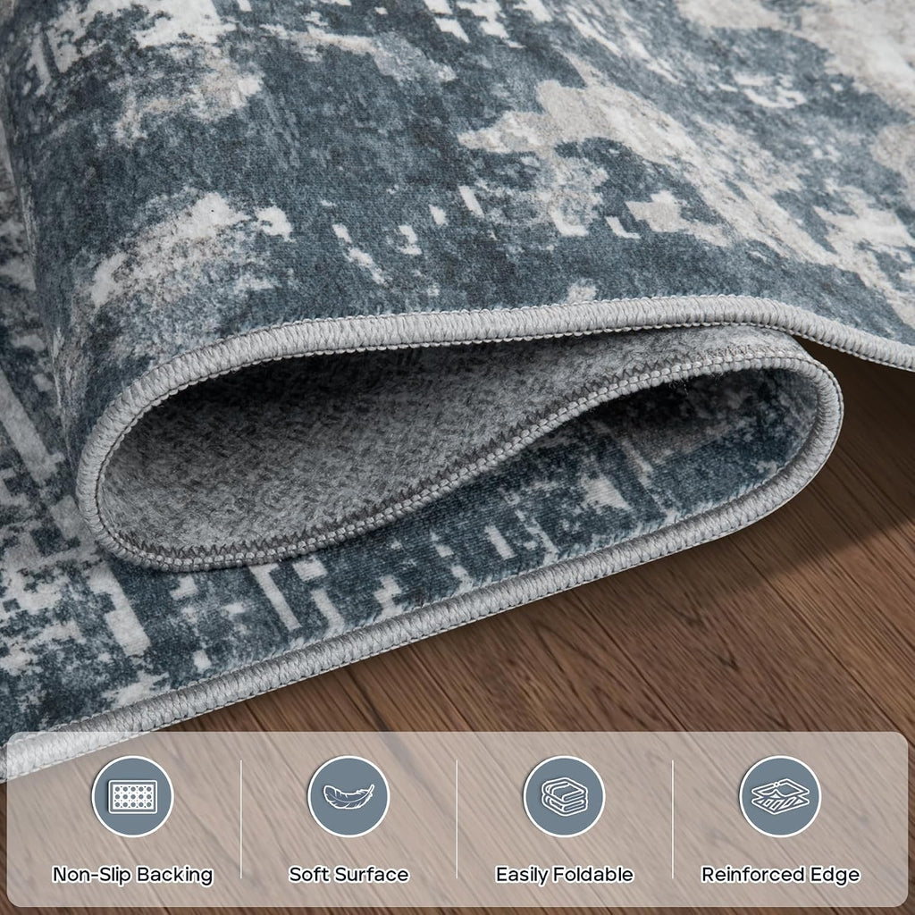 5x7 Area Rugs Bedroom Dining Room Washable Blue Grey