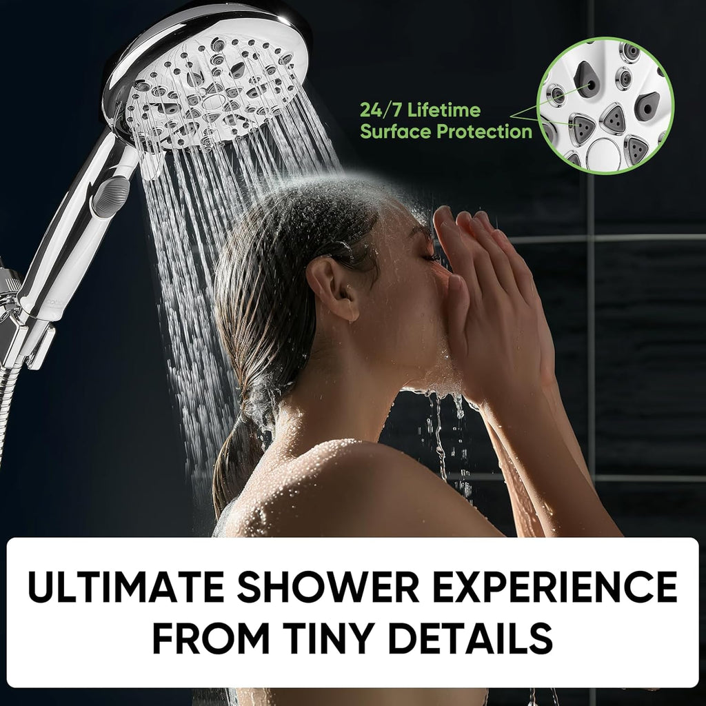 9-Function Shower Head with Built-in Power Spray, 1.8 GPM Water Saving ON/OFF Toggle Switch