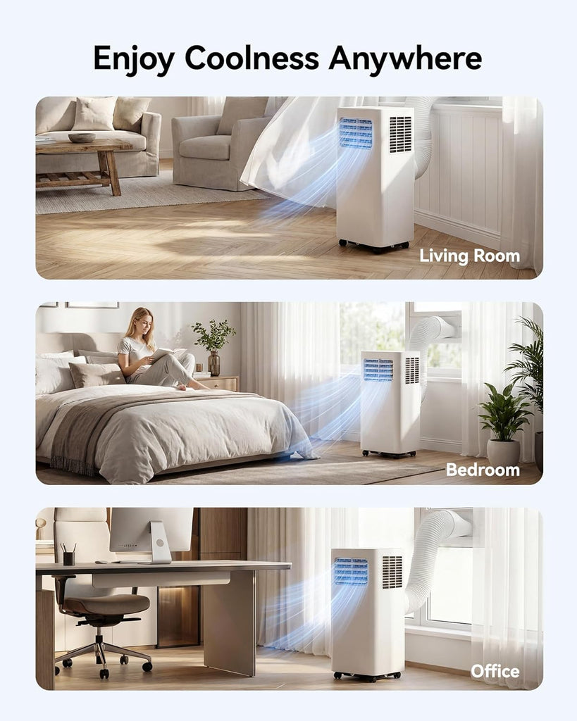 8000 BTU Portable Air Conditioner, 3-in-1 Cools 350 Sq.Ft, Quiet AC with Fan & Dehumidifier, LED Display, Remote