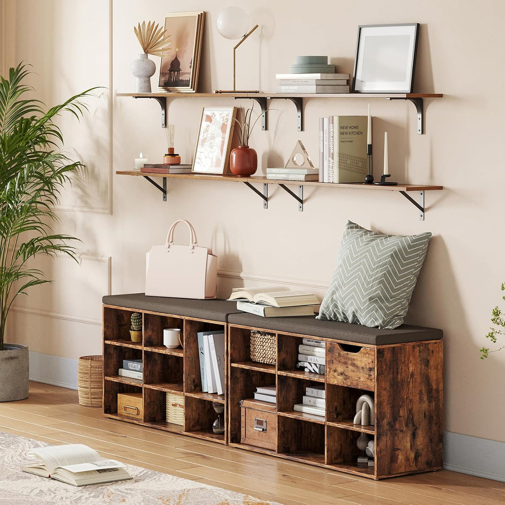Long Wall Shelves, 31.5" Wall Mounted Shelves with Metal Brackets | Floating Book Shelves, Set of 2, Easy Assembly