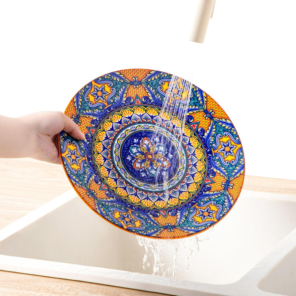18-Piece Dinnerware Sets,Ceramic Plates and Bowls Sets Service for 6, Bohemian Style Porcelain Dishes Set for 6