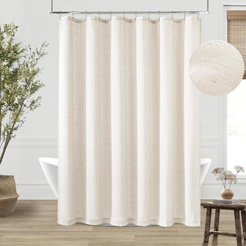 Cream Linen Shower Curtain Water Repellent 72x84 Inch | Neutral Modern Boho, Extra Long Tall, Bath Drapes 84 Inches