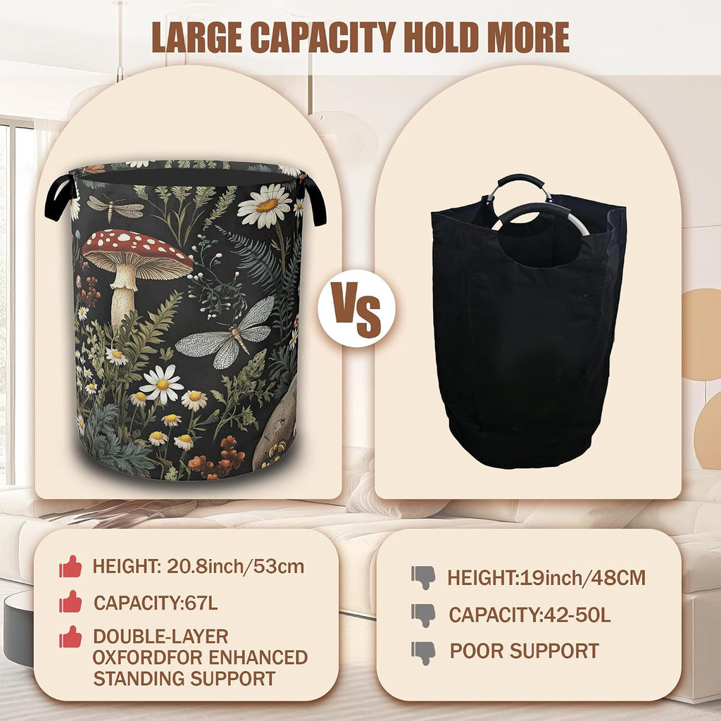 Wild Mushroom Forest Laundry Basket, Laundry Hamper Waterproof Oxford Cloth Tote Collapsible,Clothes Storage Bucket