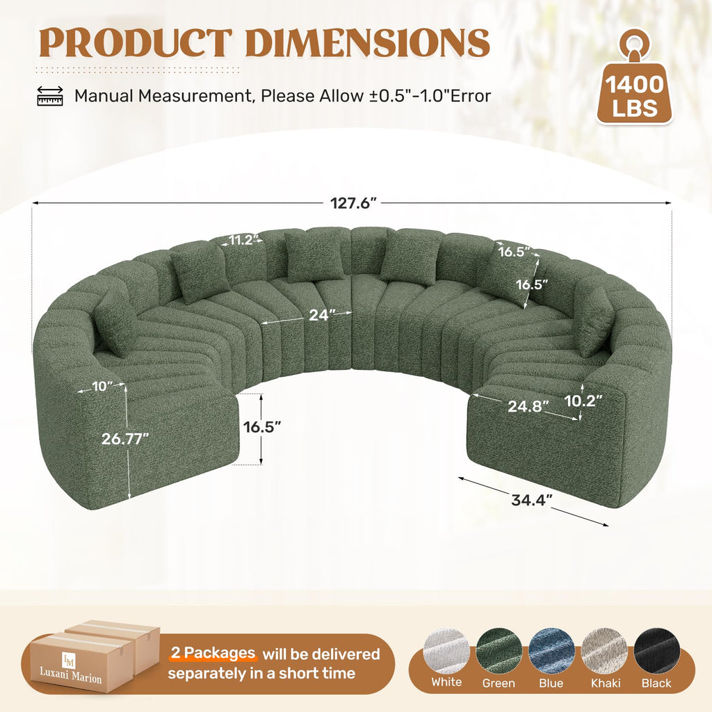 Oversized Curved Cloud Couch, 6 Seater Modern Modular Sectional Sofa, Convertible Boneless Couches, No Assembly