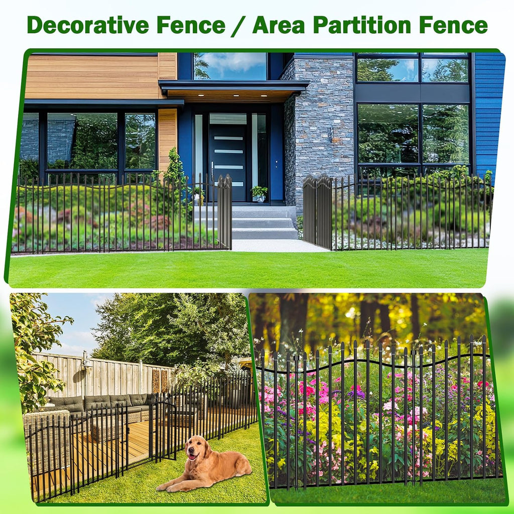 10 Panels No Dig Decorative Garden Fence with Gate - 32in H x 22.5ft L, Reinforced Square Tube Rustproof Tall Animal