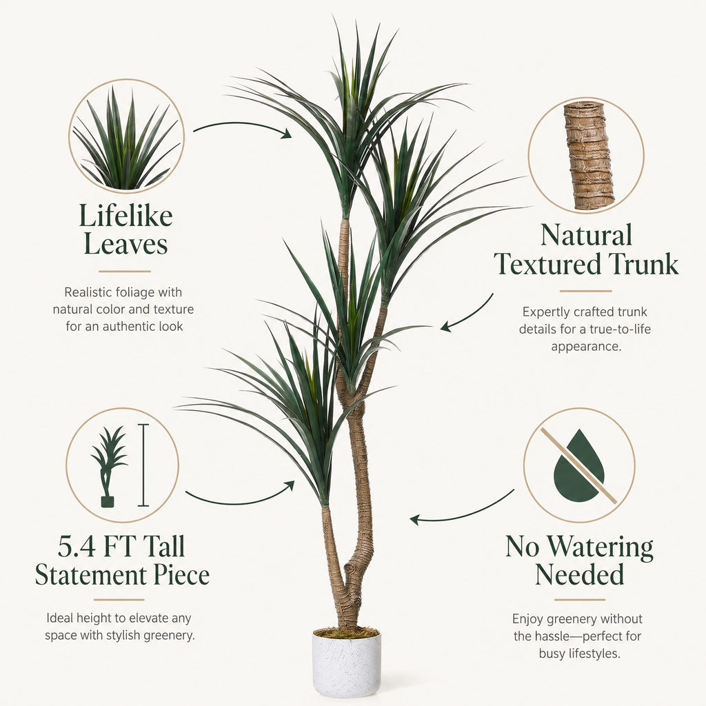 5.4FT Artificial Dracaena Tree with White Spotted Planter