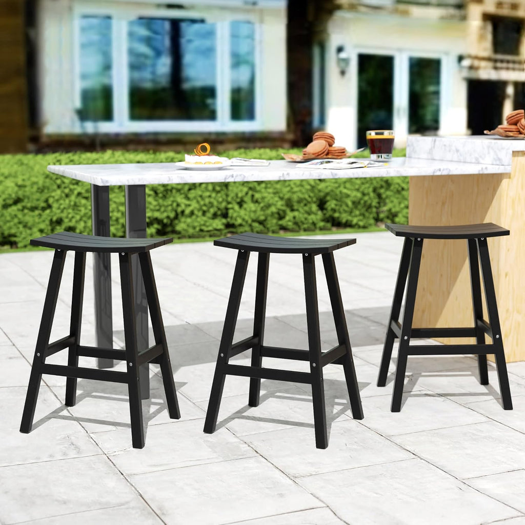 All-Weather Bar Stools Set of 3, 29" Height Outdoor Bar Stools, Adirondack Poly Patio Bar Stool Counter and Garden