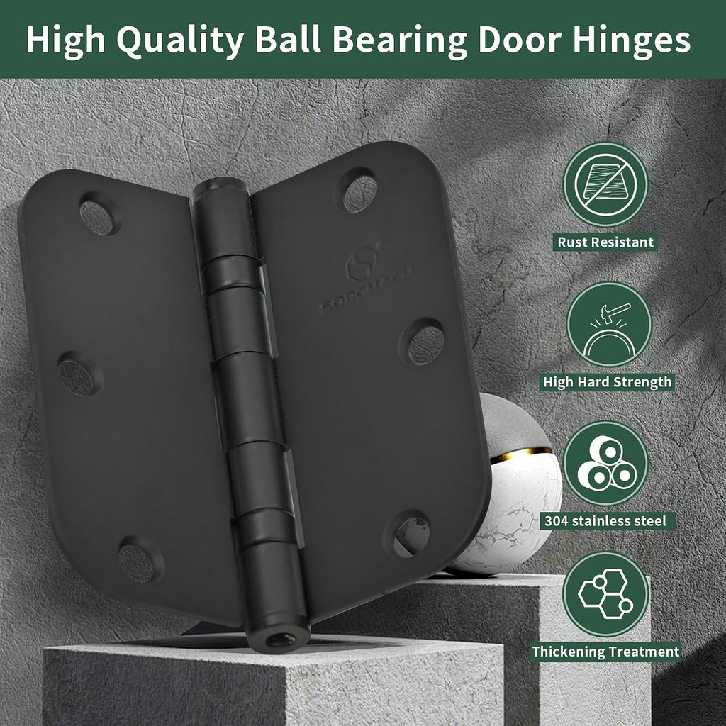304 Stainless Steel 3 1/2 Inch Hinges 5/8 Radius Corners 3.5'' Ball Bearing Matte Black Door Hinges Exterior Door-3