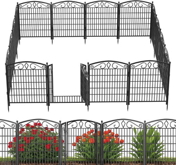 12 Panels No Dig Decorative Garden Fence with Gate, 31.3in(H) x 26ft(L) Rustproof Animal Barrier Metal Dog Fence