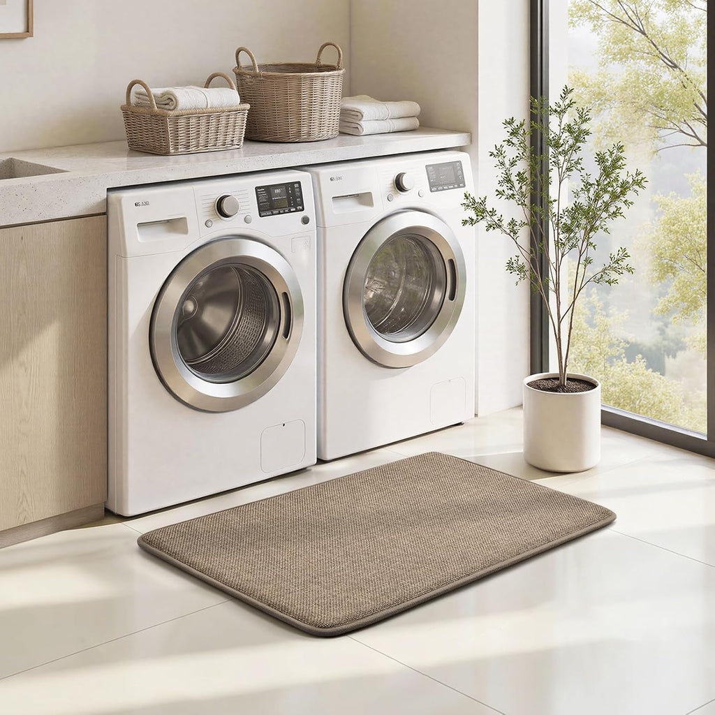 Memory Foam Bathroom Rugs Set 2 Piece, Ultra Absorbent Quick Dry Bath Mats, Linen-Like Boho Bathroom Rug Set for Bath