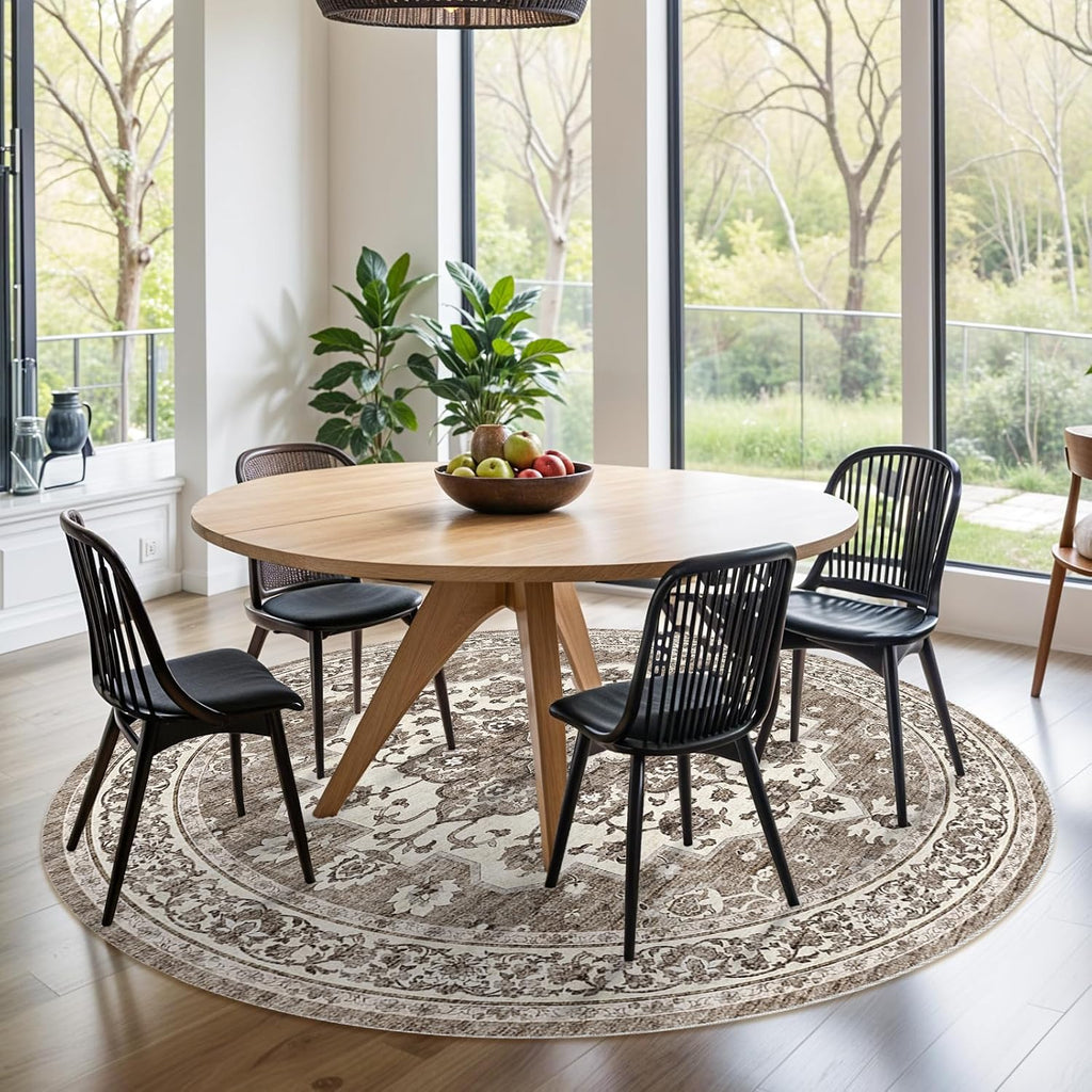 Washable 8ft Round Area Rug: Living Room Oriental Non Slip Ultra Soft Rugs