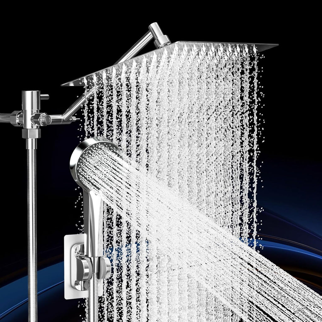 Shower Head, Rain Shower Head with Handheld Spray Combo, 10 Inch Adjustable High Pressure Rainfall Shower Head