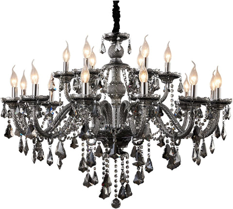 Modern Luxury K9 Crystal Chandelier 18 Light Large Smoky Gray Crystal Chandelier Lighting 39.5" E12 Crystal Pendant Light Fixtures for Living Room, Stair,Store (Double Layer 12+6 Lights) A110-B0C61H1CQC