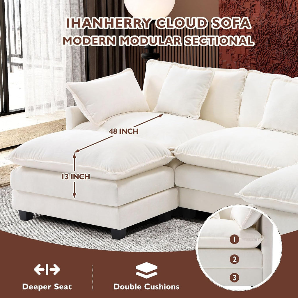 111.4" U Shaped Cloud Couch Modern Modular Sectional Sofa with 2 Ottoman, 5-Seat Chenille Deep Seat Sofa with 5