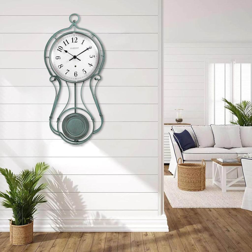 20 Inch Metal Pendulum Wall Clock Battery Operated,Large Schoolhouse Wall Clocks for Living Room Decor,Antique