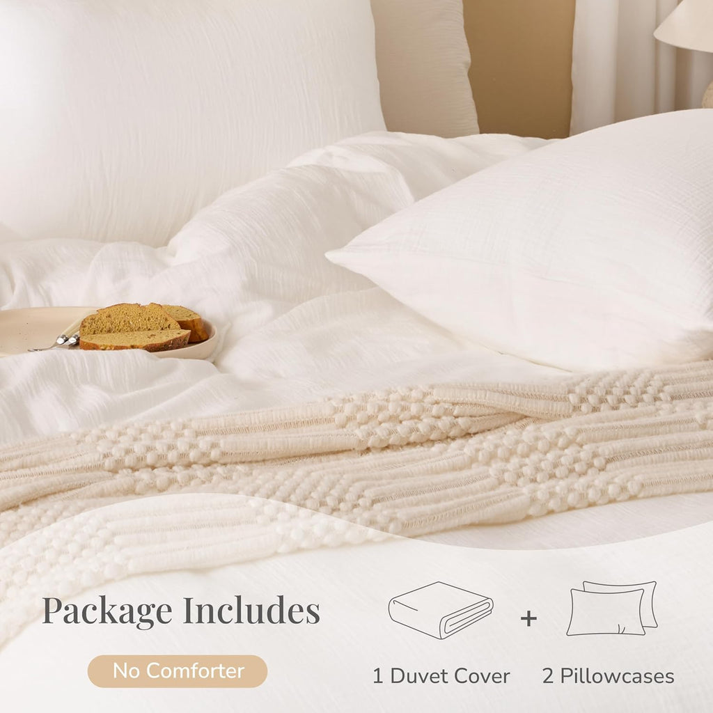 Off White Duvet Cover, 100% Sandwashed Cotton Soft Duvet Cover Set 3 Pieces with Zipper Clousre & Corner
