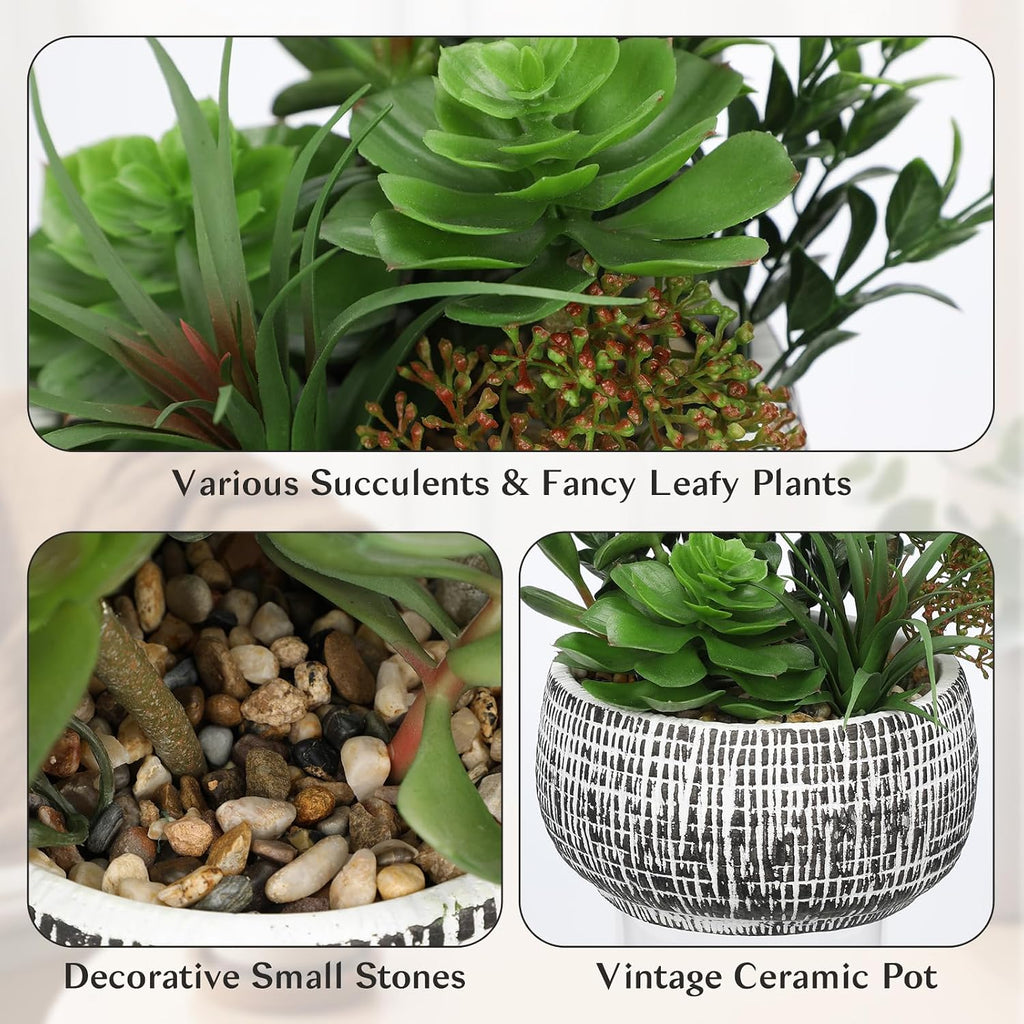 Large Artificial Succulents in Ceramic Pot Faux Succulent Arrangement 10" | Realistic Artificial Plants Indoor, Fake