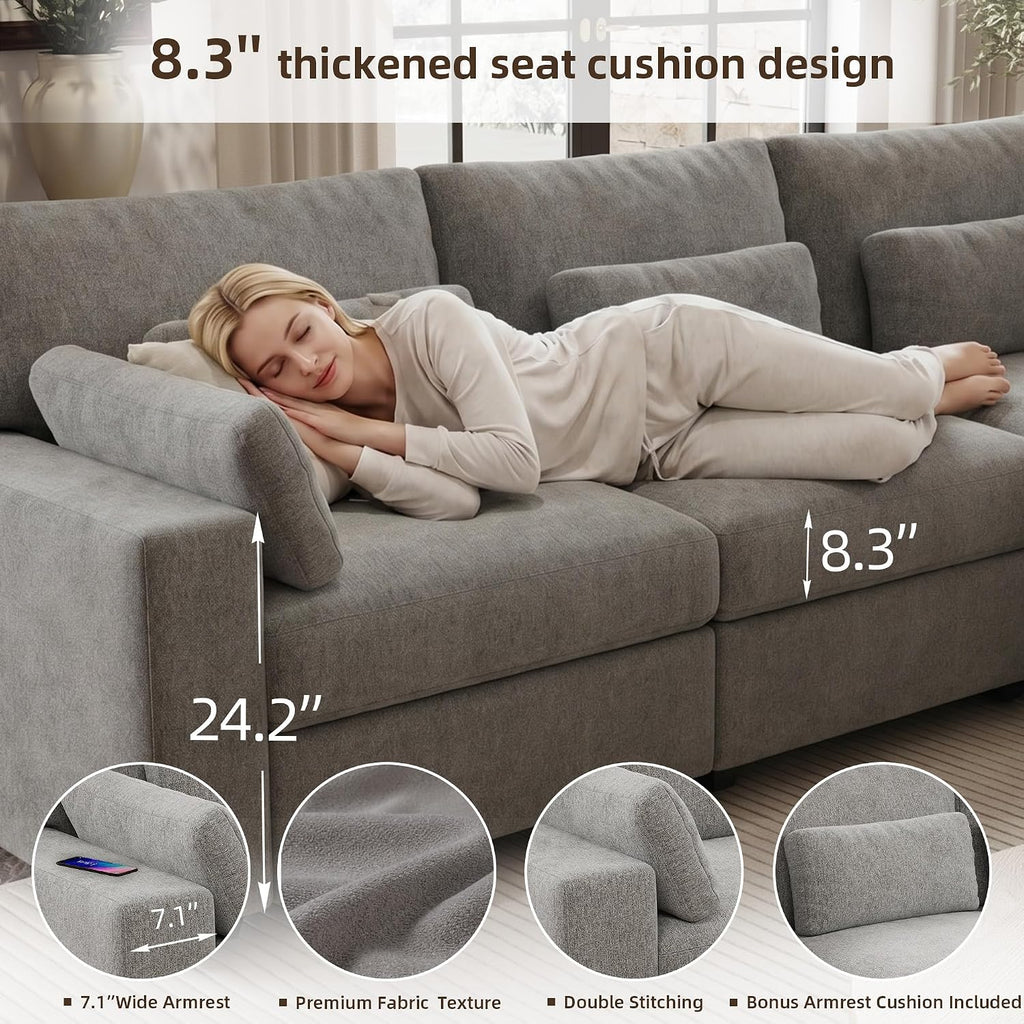 109.1'' Modular Sectional Sofa, L Shaped Oversized Extra Deep Couches , 5-Seat Chenille Couch with Wooden Legs, 2 Arm