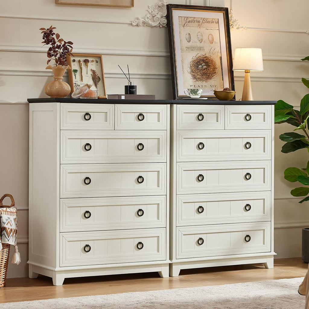 Farmhouse 6 Drawer Dresser , 41" Tall Small Dressers & Chest of Drawers, Rustic Wood Dresser with Metal Handle