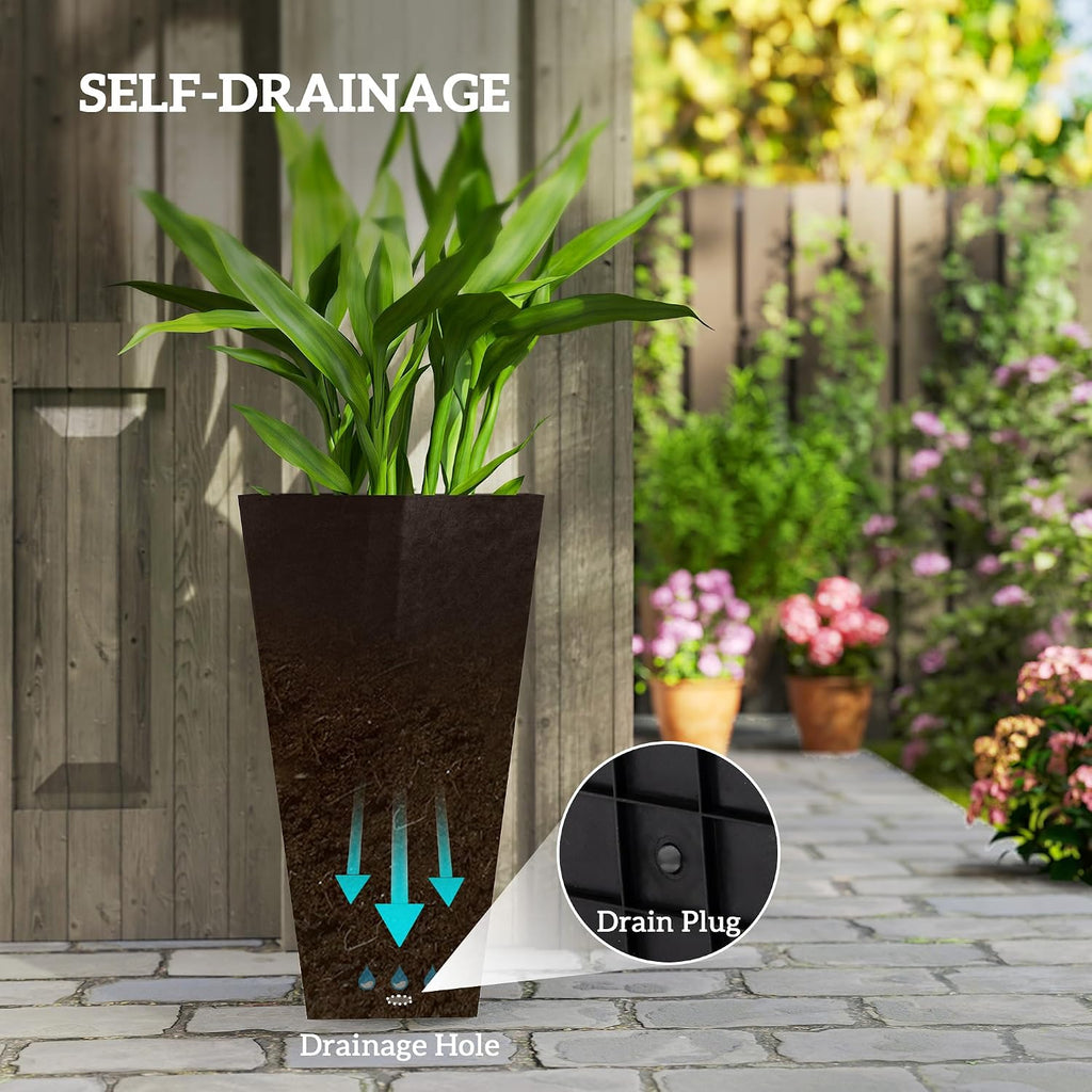 28 in Tall Planters for Outdoor Plants, Set of 3, Brown | Drainage Holes, Taper Indoor Grande Plant Pots, Front Porch