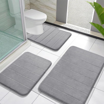 Memory Foam Bath Mat Set 3 Pieces- Super Soft Absorbent Quick Dry Bathroom Rug Sets, Machine Washable Non Slip Floor