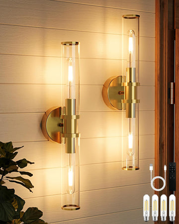 8000mAh Wireless Wall Sconces with Remote Control, Battery Operated Wall Sconce Set of 2 with Timer, Gold