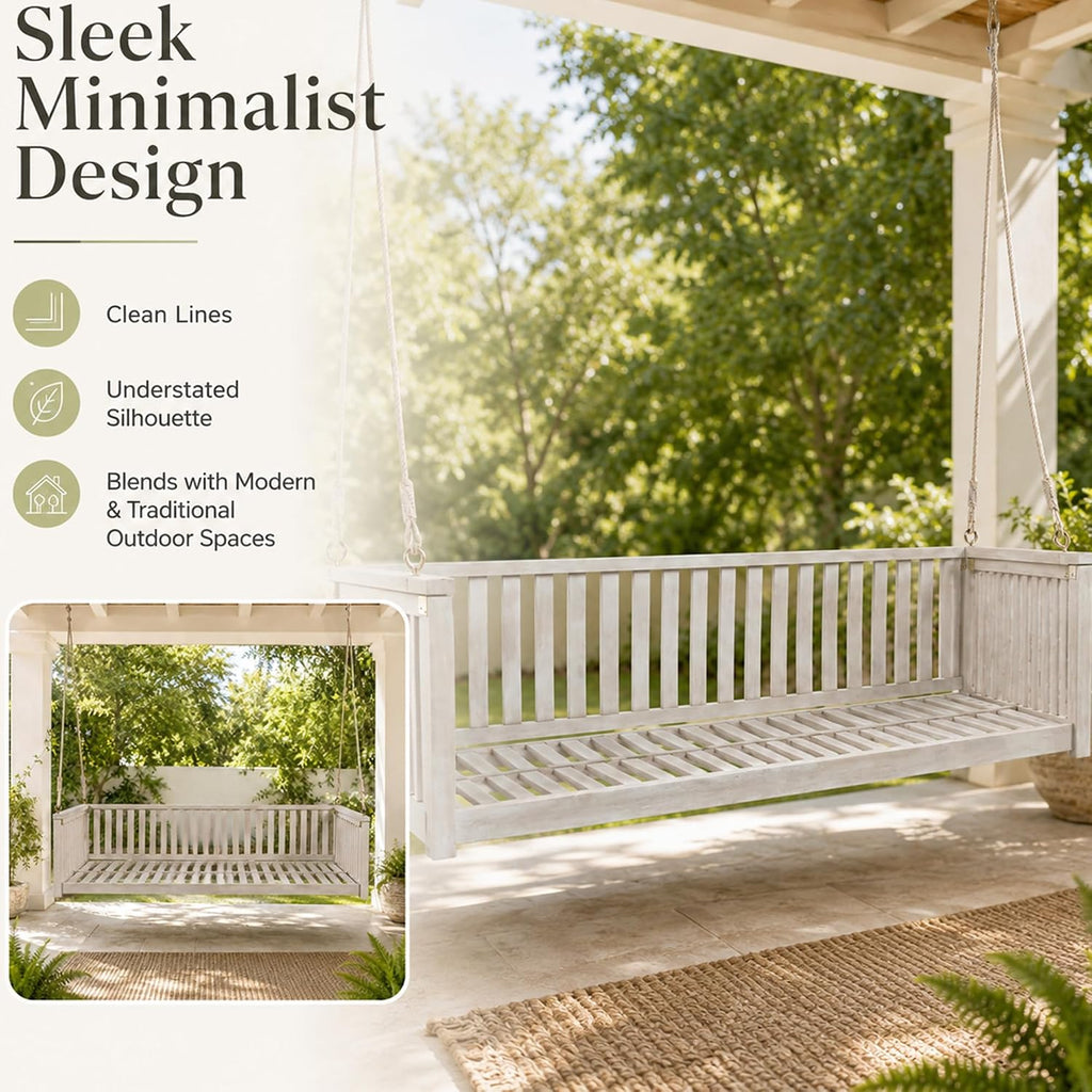 Patio Swing Bed, Twin Size Acacia Wood Porch Swing | Acacia wood frame, twin mattress fit, sloped seat design, 350 lb