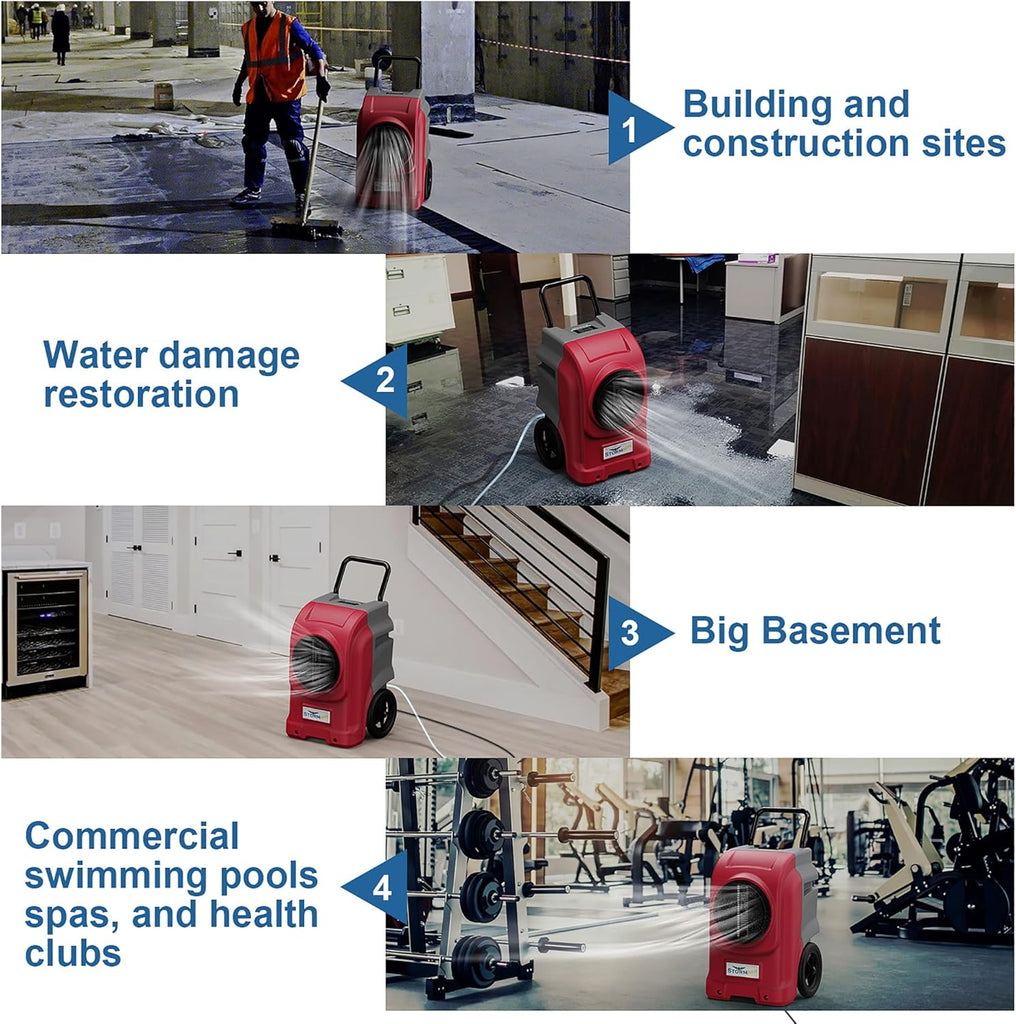 270 Pints Commercial Dehumidifiers for Large Room or Basements, Industrial Large Dehumidifier with Pump and Drain Hose