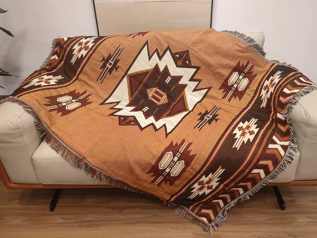 Aztec Throw Blanket Native American Blanket Southwestern Boho Decor Reversible Woven Tassels Mexican Blankets and Throws