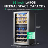 Wine Cooler Refrigerator 16 inch Freestanding Wine Refrigerator 33 Bottles Dual 