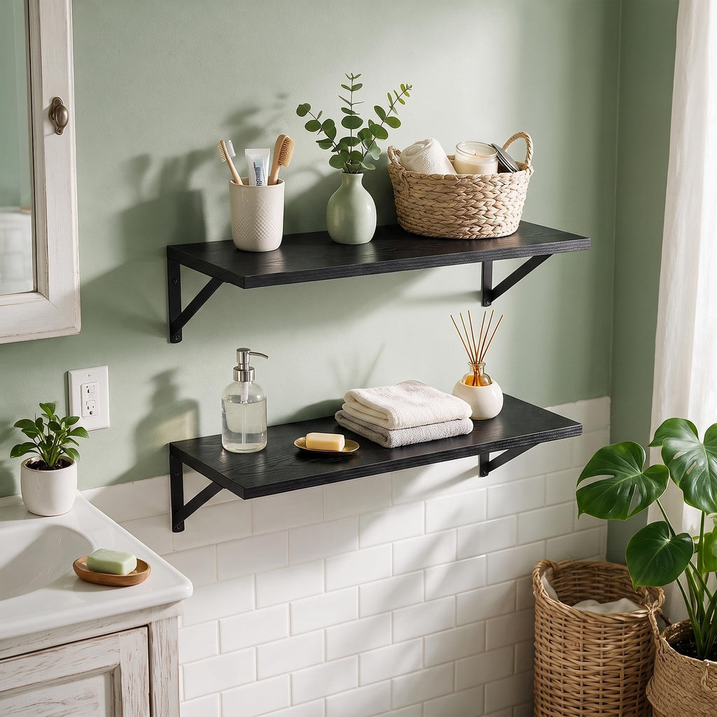 Wall Mounted Floating Shelves Set of 2, 24x12, Black