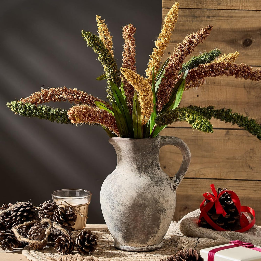 Ceramic Rustic Farmhouse Vase with Handle, Terracotta Vase, Minimalist Decorative Vases