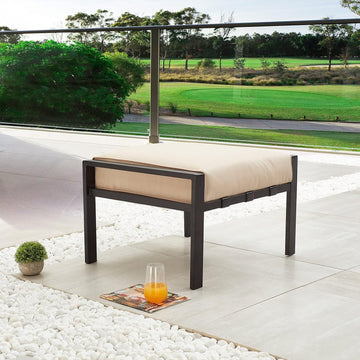 Ottoman Outdoor Footstool with 4.3 Cushion Small Seat All Weather Metal Furniture for Deck Poolside Yard, Grey