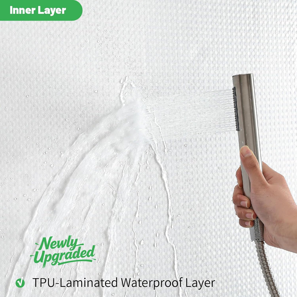 No Hook Waffle Shower Curtain, No Liner Needed, 71x74 Inch, White | 100% waterproof TPU-laminated backing, magnetic
