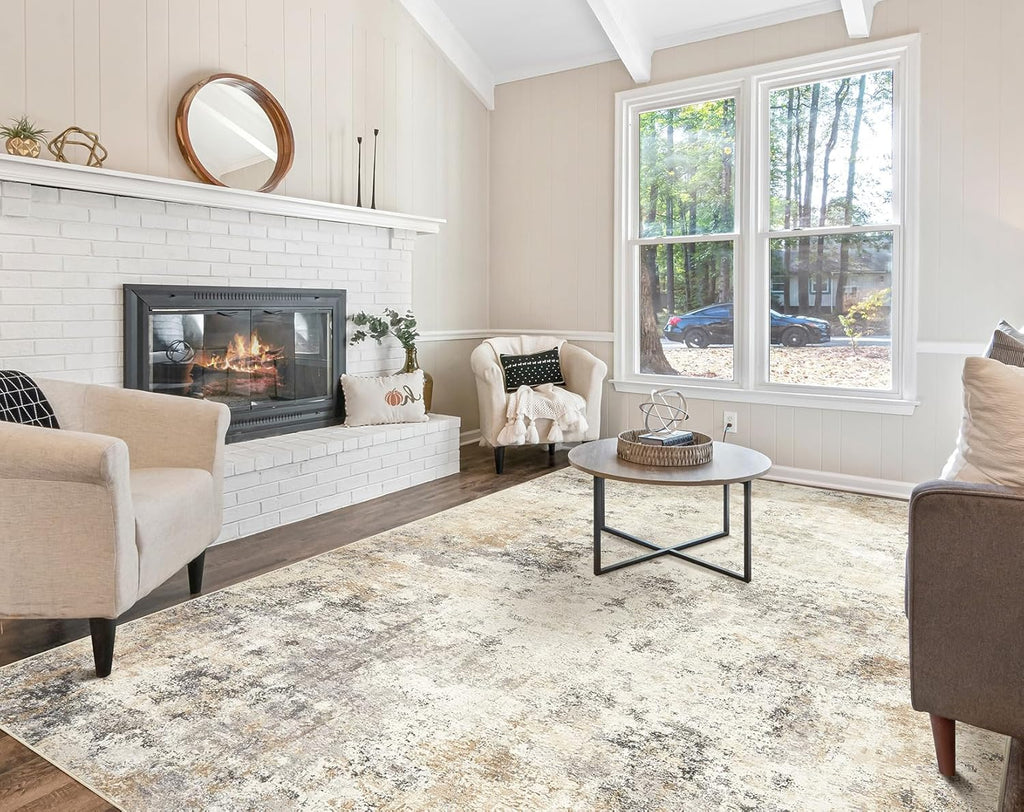 5x8 Area Rug Living Room Rugs - Washable Neutral Modern Abstract Soft Thin Large Rug Indoor Floor No Slip Rug Carpet