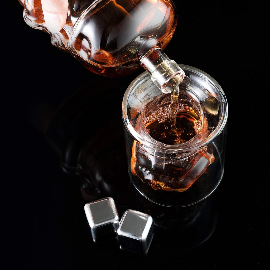 Whiskey Decanter Set Transparent Creative with 2 Glasses,Gifts for Men,Whiskey Flask Carafe Decanter with 4 Whiskey