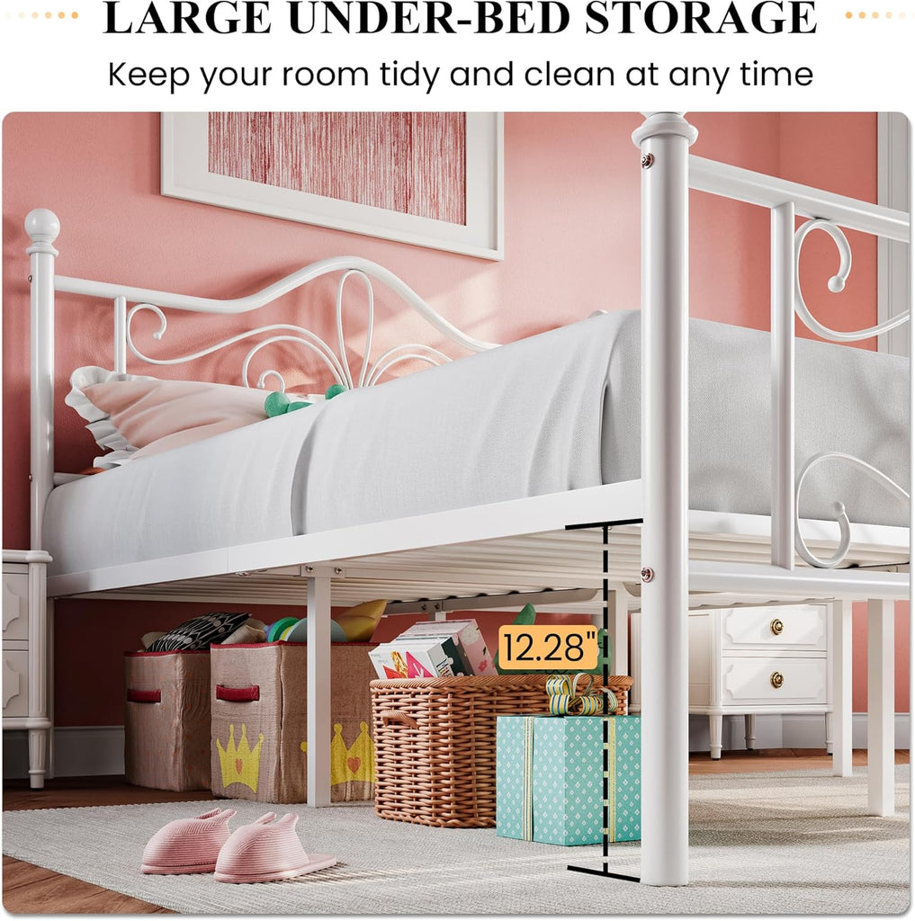 Full Bed Frame with Headboard,Metal Bed Frame with Butterfly Pattern Design Headboard & Footboard,No Box Spring