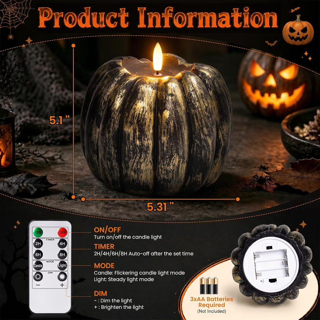 Halloween Decor Indoor, Halloween Decorations, Flameless Pumpkin Candle
