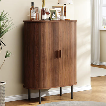 44" Tall Sideboard Storage Buffet Cabinet with Sliding Door, Walnut