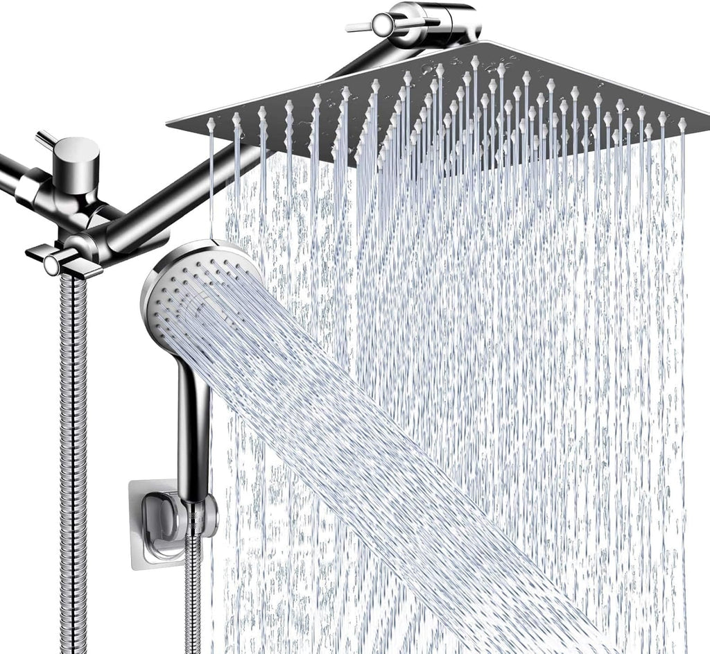 Shower Head Combo,10 Inch High Pressure Rain Shower Head with 11 in Adjustable Extension Arm and 5 Settings