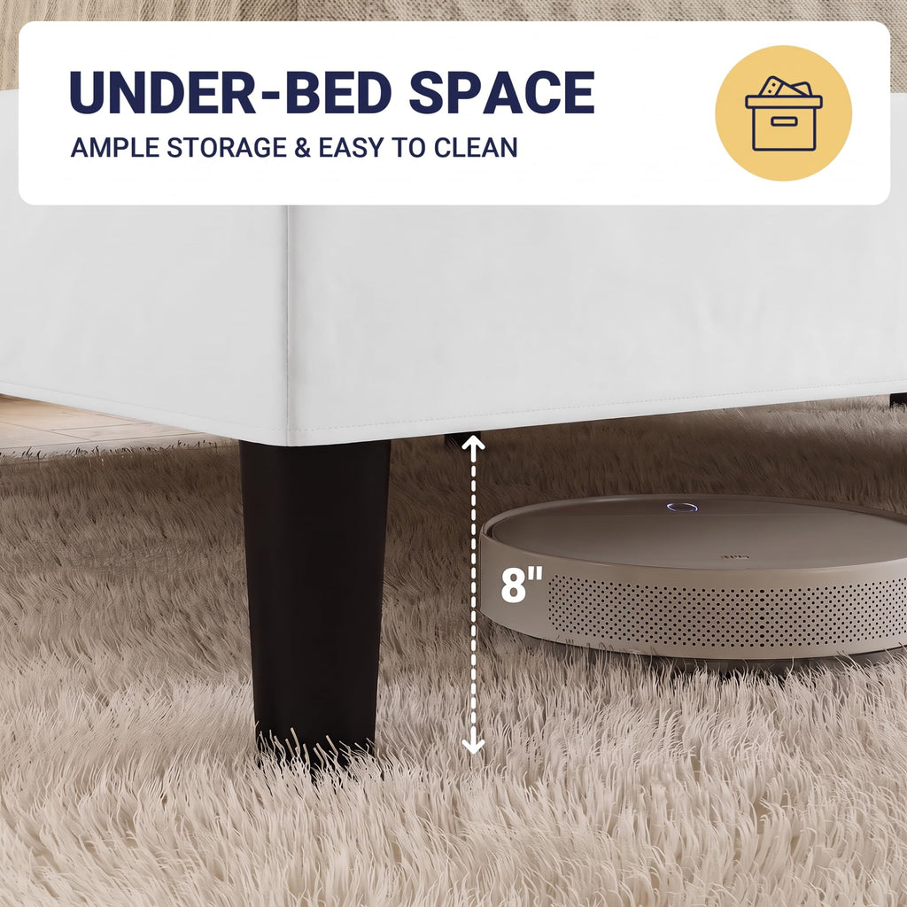 Queen Size Bed Frame, Plush Velvet Wingback, Modern Style, White